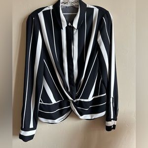 Gianni Bini Long Sleeve Twist Black and Cream Stripe Blouse